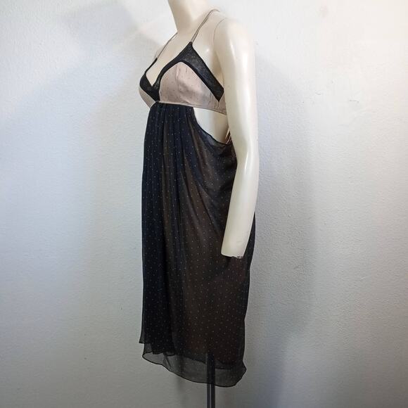 Phillip Lim Shortie Nightie Chemise SZ M Black Polka Dot Silk Crepe Sheer Lined - Picture 2 of 10